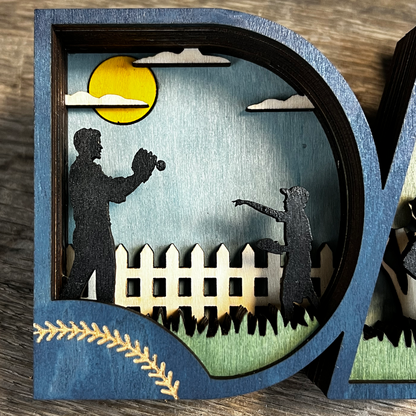 PRE-ORDER - "DAD" 3D Layered Wood Art - Baseball Shelf Decor