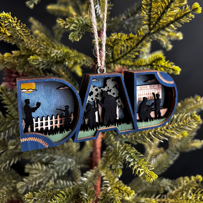 PRE-ORDER - Baseball Dad Christmas Ornament - 3D Wooden Keepsake