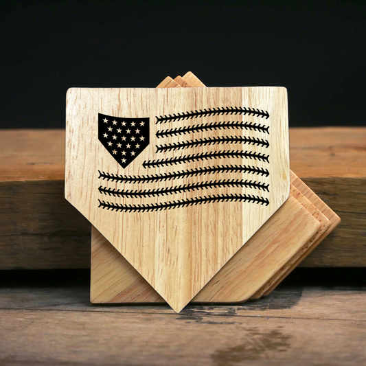 Stars and Stitches Flag Wood Coasters
