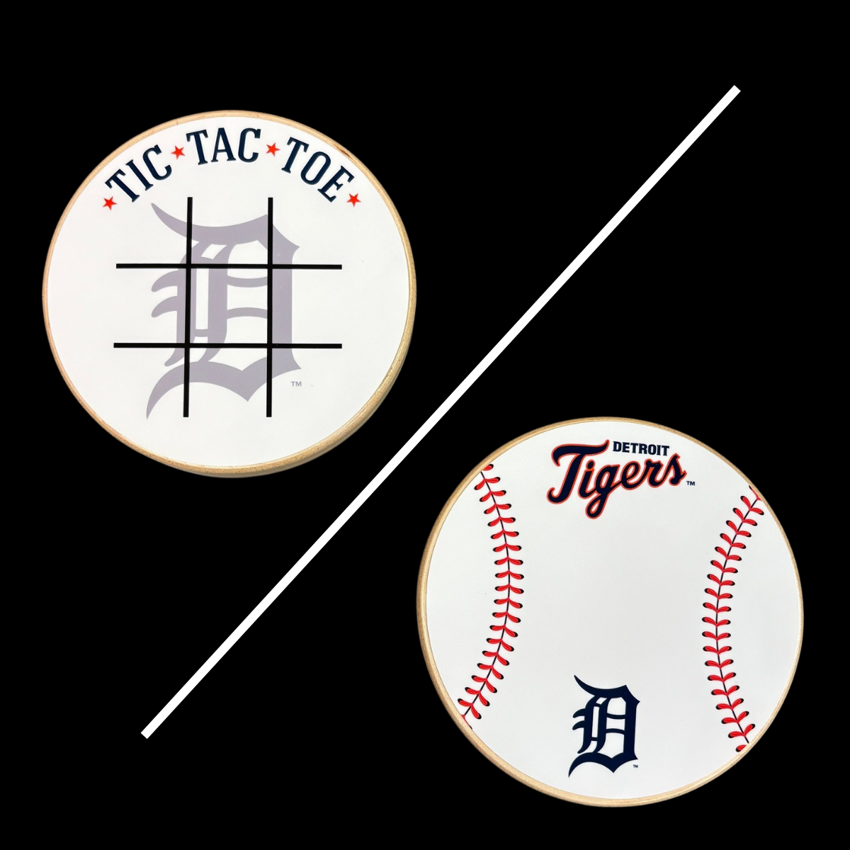 Detroit Tigers Portable Dry Erase Game Board - 6.5" Double-Sided Wooden Tic Tac Toe Travel Set with Marker & Bag