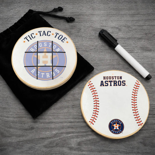 Houston Astros Portable Dry Erase Game Board - 6.5" Double-Sided Wooden Tic Tac Toe Travel Set with Marker & Bag