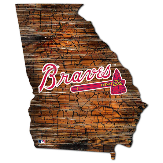 Atlanta Braves Distressed State With Logo Sign