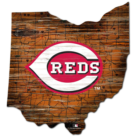 Cincinnati Reds Distressed State With Logo Sign